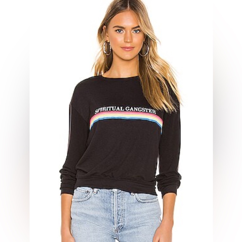 Spiritual Gangster Black Sweatshirt with Rainbow Stripe medium
